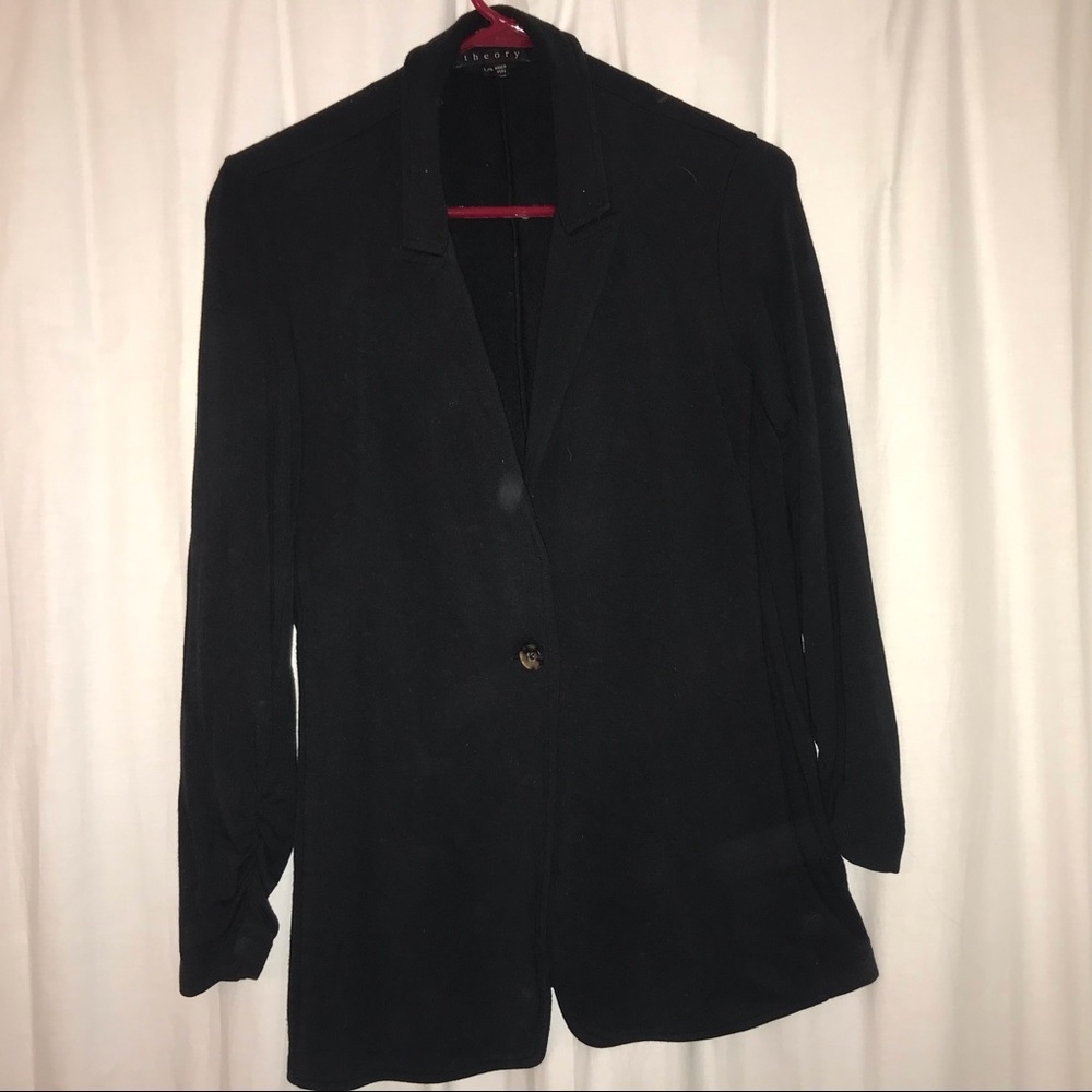 Theory Knit Blazer Jacket w/ Rouched Sleeve Large
